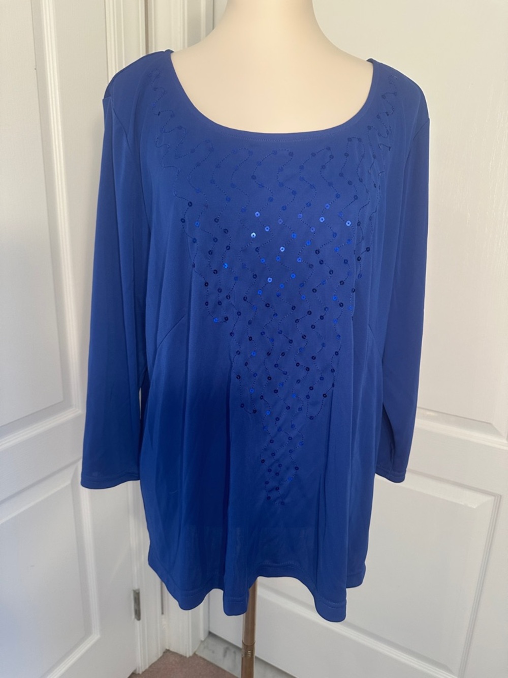 Vintage Bob Mackie Wearable Art Women’s Blue Sequin Scoop Neck Top Sz 1X
